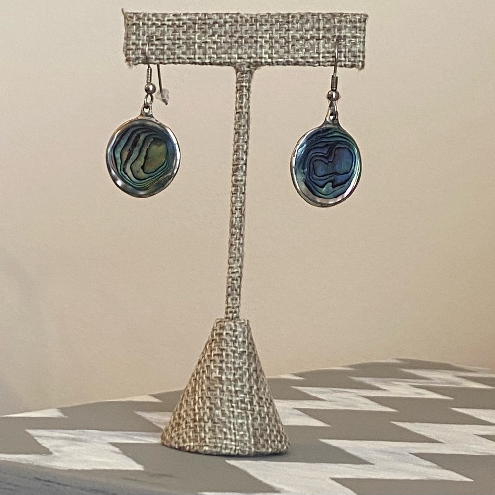 Vintage Mexico Alpaca Silver Abalone Shell Earrings